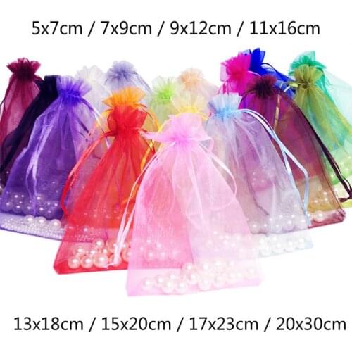 100pcs/lot (8 Sizes) Organza Gift Bags Jewelry Packaging Bag Wedding Party Decoration Favors Drawable Gift Bag & Decor Pouches