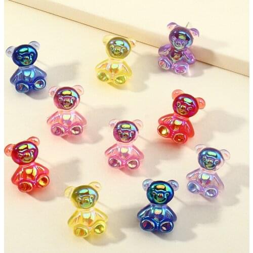 Cute Colorful Candy Animal Bear Stud Earrings for Women Children Birthday Gift Creative Minimalism Lovely Cartoon Jewelry