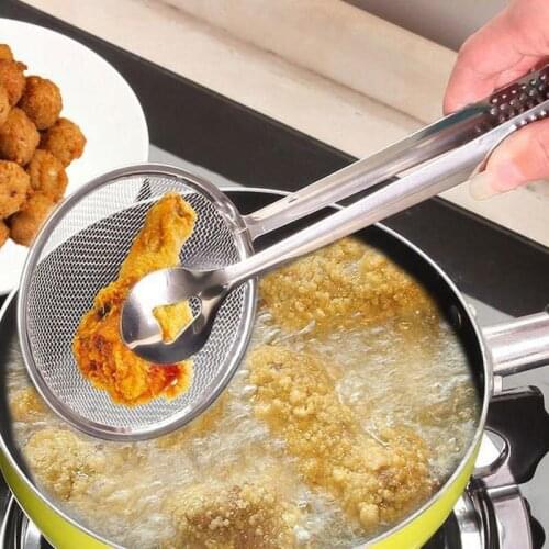 Multi-functional Spoon With Clip Food Kitchen Oil-Frying BBQ Stainless Steel Clamp Strainer Set Kitchen Tools