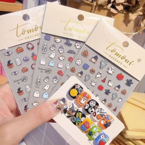 5D Halloween Series Nail Stickers Pumpkin Vampire Zombie Ghost Lantern Skeleton Spider Web Nail Art Decals Manicure Tools