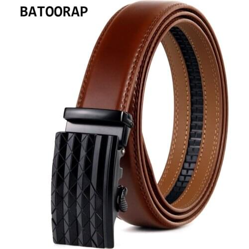 Genuine Leather Belt For Men Casual Black Alloy Buckle Automatic Male Waist Strap Brown Ratchet Belts TZP-0005