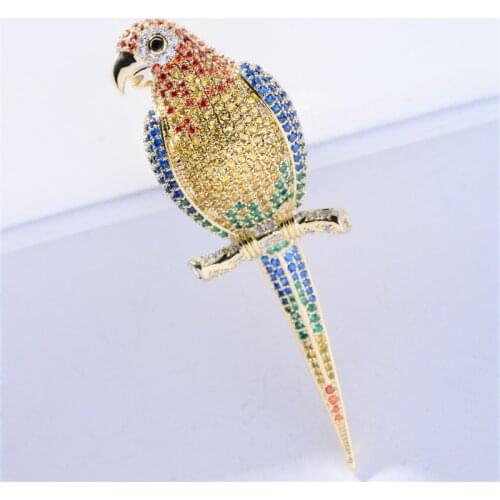 OKILY Gorgeous Colored Zircon Parrot Brooch for Men Creative Suit Jacket Brooches Pin Lovely Animal Corsage Trendy 2021