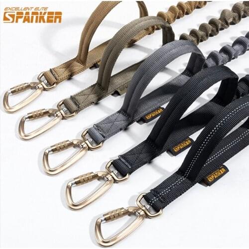 EXCELLENT ELITE SPANKER Tactical Leash Dog Space Aluminum Hook Clips Bungee Dog Leash Elastic Rope Leads with 2 Control Handle