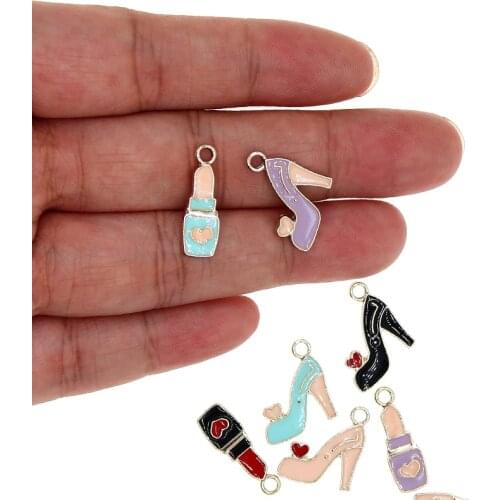 10PCS Candy colors Enamel Charms Alloy Girl Lipstick Shoes For DIY Necklace Pendant Bracelet Accessory Jewelry Making XL905