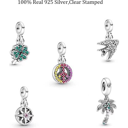 Real 925 Sterling Silver Four Leaf Clover Beads Palm Tree Charms Fits Original Me collection Bracelets Women Jewerly DIY Making