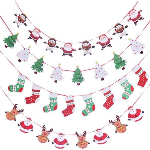 1PC Merry Christmas Banner Santa Claus Snowman Socks Holiday Window Hotel Scene Decor Christmas Decorations For Home Outdoor
