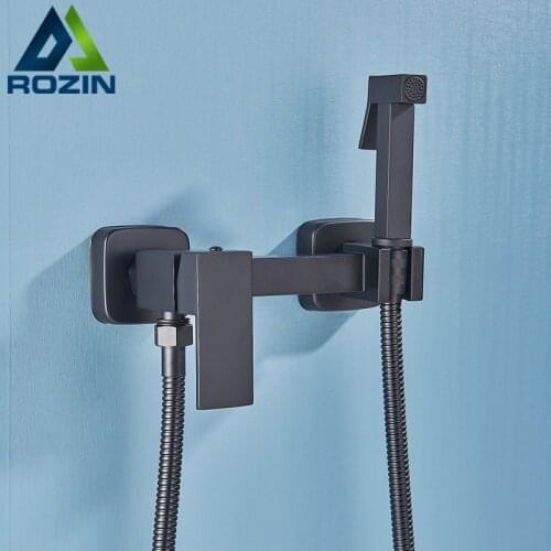 Rozin Matte Black Bidet Faucet Wall Mounted Bathroom Bidet For Toilet and Shower Cold Hot Water Mixer Bidet Toilet Washer Faucet