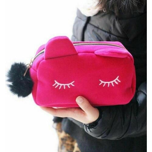 Brand NEW Cute Flannel Cosmetic Makeup Cartoon Cat Storage Bags Pen Pencil Pouch Cases
