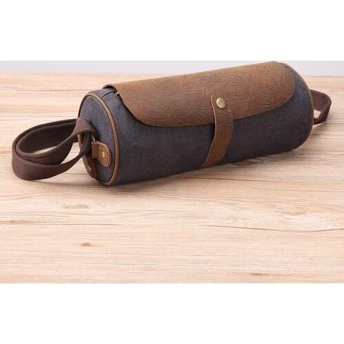 WOONAM Unisex Top Grain Cowhide Leather Trimmed Canvas Retro Casual Satchel Shoulder Bag Small Barrel Chest Bag MB324