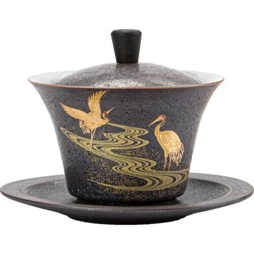 Vintage Gaiwan Handmade Coarse Pottery Rust Glaze Tea Tureen Kung Fu Tea Set Ceramic Tureen Tea Pot Tea Cup Bowls Home Decor