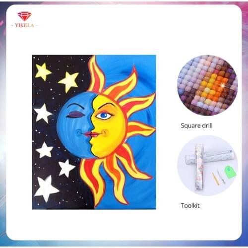 YIKELA 5D Sun And Moon Diamond Painting Full Drill Cross Stitch Mosaic Painting DIY Diamond Oil Painting Embroidery Wall Decor