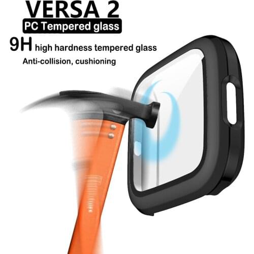 360 full Screen protector Bumper Frame PC matte hard Case for Fitbit Versa 2 Versa2 Cover Tempered glass film For Fitbit Versa 2