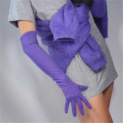 Women Elegant Cashmere Gloves Long Section 50cm Elbow Elastic Wool Woolen Woolen Lavender Light Purple 5-YR07
