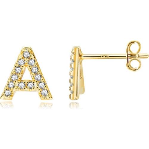 Female Luxury White Zircon 26 Letter Stud Earrings for Women Men Vintage Fashion Yellow Gold CZ Stone Earring Engagement Jewelry