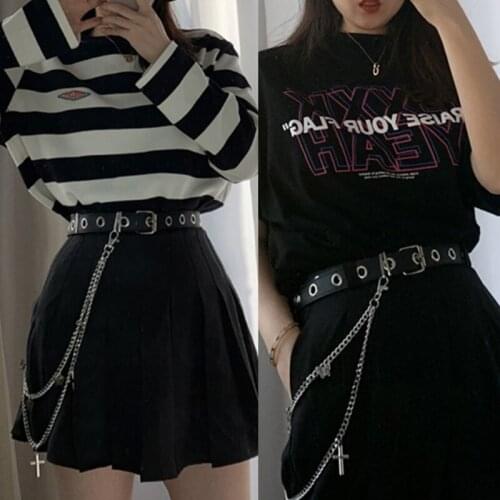 Gothic Punk Women Pants Jeans Waist Chain with Metal Cross Butterfly Pendant Harajuku Hip Hop Trousers Belt Jewelry