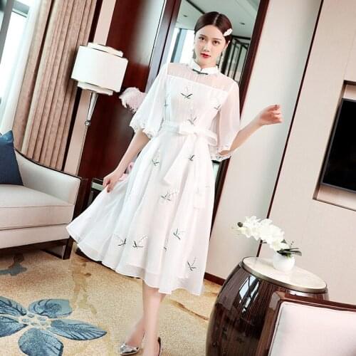Style party Chinese dress white 2021 new Superior quality Spring summer Women lady Dress large size s 2xl Vintage ladies dresses