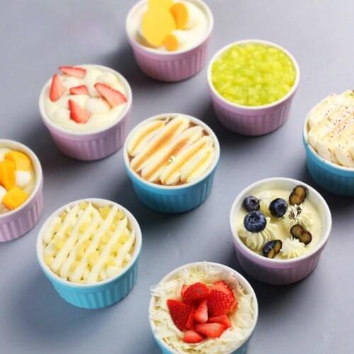 2pcs Ceramic Cake Mold Bowl Cream Porcelain Candy Souffle Pudding Baking Dessert Yogurt Bowls Small Snack Cup