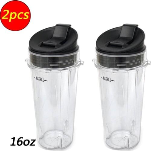 2 pcs Nutri Ninja 16-Ounce Cup with Sip N Seal Lidsfor Blenders Durable Good Seal Ring Keep Fresh Sport Plastic Bottle Parts