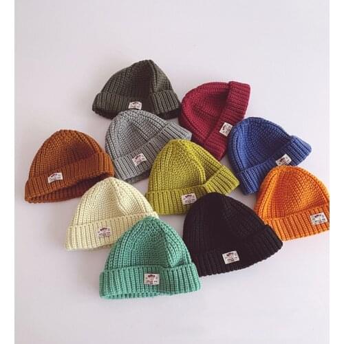 2021 Korean style childrens woolen hat for girls small standard autumn and winter children baby curled hemming melon knit hat