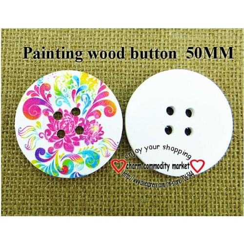 4PCS 50MM Wood Flower Button Fits Garment Painting Decoration Buttons Coat Boots Sewing Clothes Accessory MCB-908
