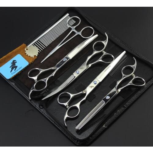 7.0 inch sliver pet grooming scissors set straight cut teeth cut dense teeth scissors Cat Dog Grooming Scissors Kit