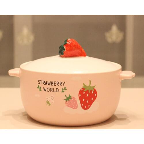 750ML Cartoon Creative Instant Noodles Bowl With Lid Ceramic Bowl Cute student Job Bowl Soup Bowl