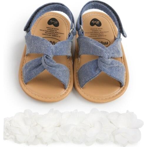 Newborn Baby Girl Cute Sandal Soft Sole Flat Shoes Infant Non-Slip First Walkers Solid Color Summer Sandals + Headband Outfit