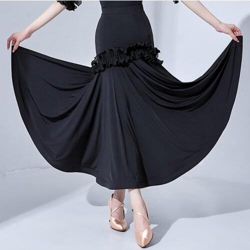 Black Ballroom Dance Skirt Women Summer Practice Wear Tango Dancewear Standard Waltz Prom Dancing Performance Clothing YS2084