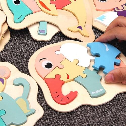 Wooden Educational Toys Montessori 3D Animal Puzzle Tangram Jigsaw Game Building Block Busy Board Preschool Educational Kids Toy