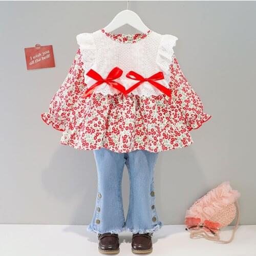 2021 Autumn Winter Clothing Sets For Girls Long Sleeve Jeans 2Pcs Suit For Kids Costume Sweet Childrens Clothing 1-2-3-4 Years