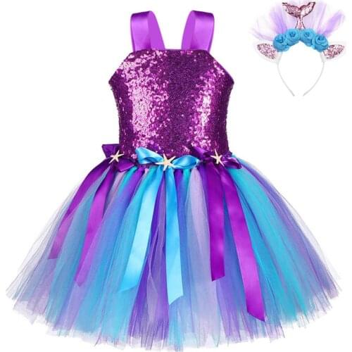 FONLAM Girls Mermaid Dress Sequin Princess Costume Birthday Party Shell Marine Tutu Kids Halloween Carnival