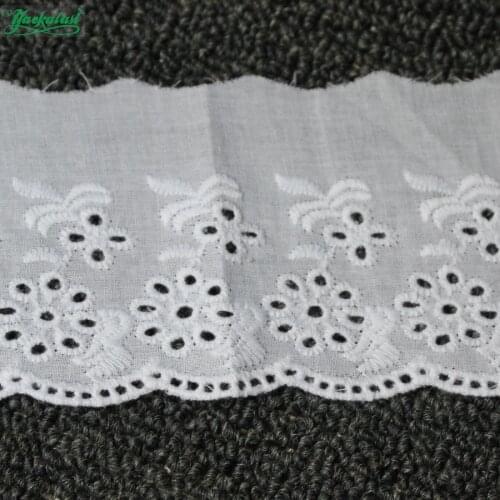 YACKALASI 14 Yds Cotton Lace Eyelet Embroidered Fabrics Swiss Cotton Voile Appliqued 3D Flower Trims Diy 7cm