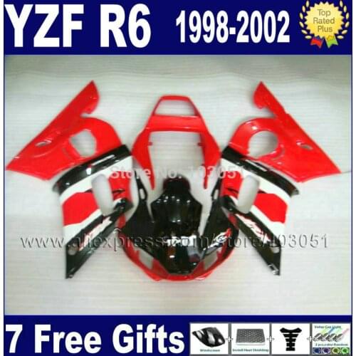 Custom Road fairing set for YAMAHA 1998 YZF R6 1999 2000 2001 2002 red black R6 98 99 00 01 02 body repair Fairings