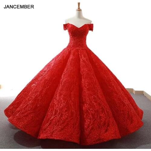 J66600 jancember red evening dress 2019 off the shoulder lace up ball gown floor length prom party dress abiye gece elbisesi