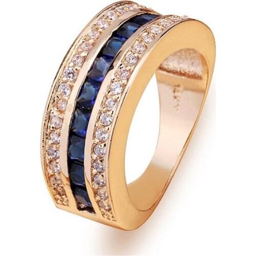 Blue crystal sapphire gemstones AAA zircon diamonds rings for men women gold color bague jewelry bijoux party accessory gift