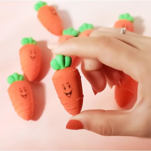 Creative Cute 2pcs carrot vegetables Pencil Eraser Rubber Novelty Kids Student Learning Office Stationery