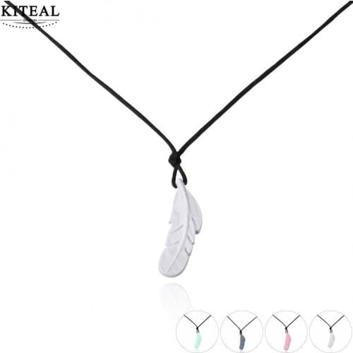KITEAL NEW!! vintage Green Grey Pink White necklace for women white feather Food grade silicone collane horloge