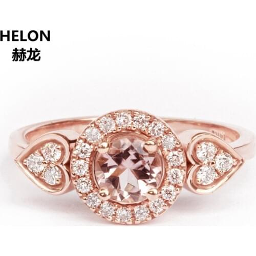 0.8CT Natural Diamonds Round Morganite Engagement Wedding Ring Solid 14k Rose Gold Classic Women Anniversary Party Fine Jewelry