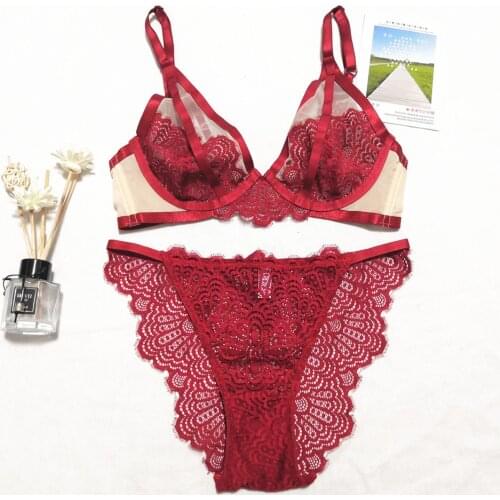 Sexy lingerie underpants BC bra set ultra-thin lace bra set without sponge bra and briefs suit women plus size underwear