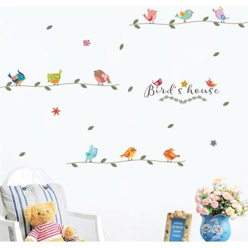 Colorful Birds branch Flower wall stickers living room bedroom window TV Background wall decals mural arts wedding decor