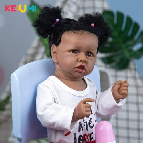 Handmade Fiber Hair Reborn Baby Dolls 57cm Silicone Full Body Black Skin Fashion Lifelike Reborn Girl Doll Childrens Day Gifts