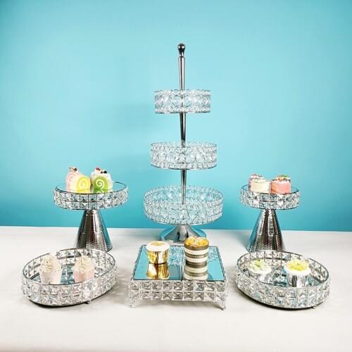 Metal square crystal silver cake stand tall paper cup wedding cake decoration