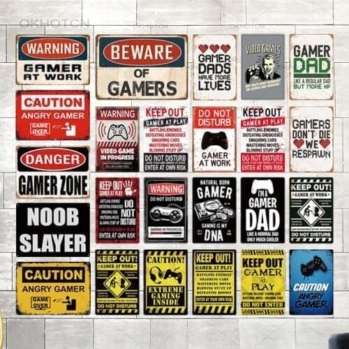 Funny Gamer At Work Metal Sign Retro Tin Plates Wall Art Decor for House Bedroom Shabby Chic Home Decor Gamer Decoration