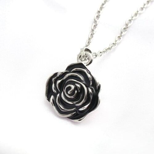 Fashion Black Rose Flower Pendant Necklace Choker Charm For Ashes Urn Jewelry Memorial Pendant