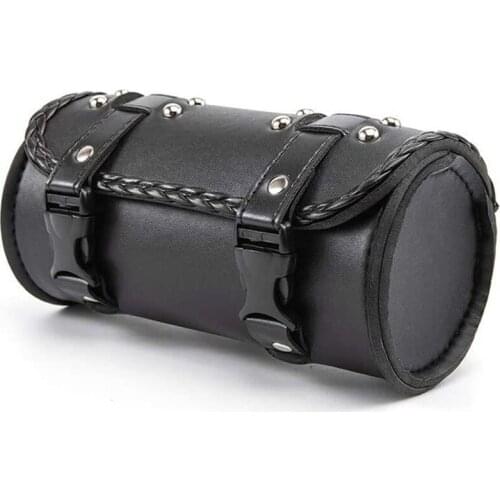 Motorcycle Fork Bag PU Leather Bicycle Handlebar Tool Pouch Sissy Bar Roll Storage Bag Saddle Bag, Universal