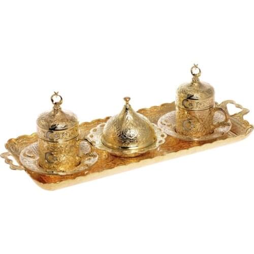 Bazaar Gift Decorative Ottoman Moon Star Motif Turkish coffee Tray Cup Lokum Set 2 Personality Gold Color