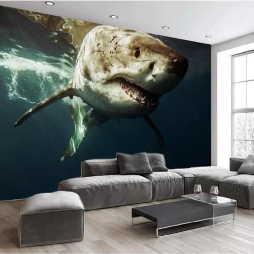 Custom Wall Cloth Sea Bottom World Ocean Big Shark Photo Mural Wallpaper Living Room Children Bedroom Wall Decoration 3D Fresco