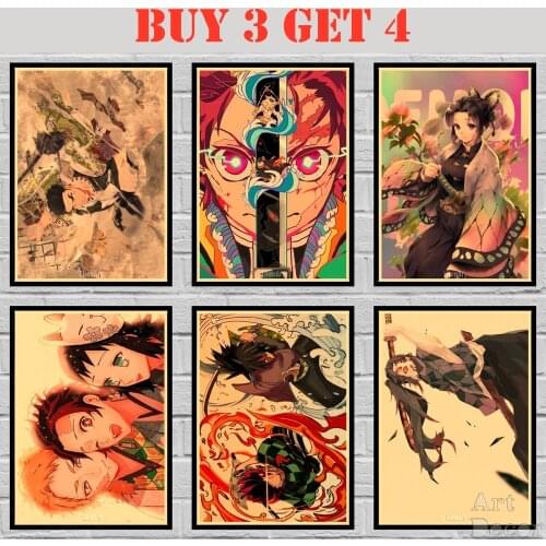 36 Designs Anime Demon Slayer Kraft paper Poster Painting Wall Sticker A3 1 42X30cm