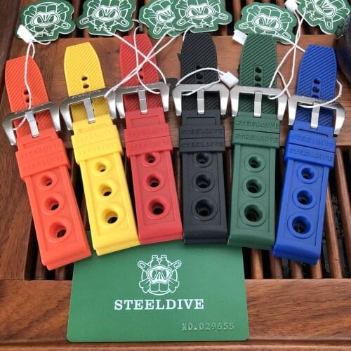 STEELDIVE SD2201 Mens Diving Watch Rubber Strap Orange/Black/Green /Blue/Red/Yellow 20MM/22MM Width Rubber Strap