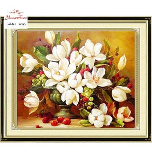 Needlework,DIY DMC Cross stitch,Sets For Embroidery kits, white flowers pattern Counted Cross-Stitching,factory direct sale